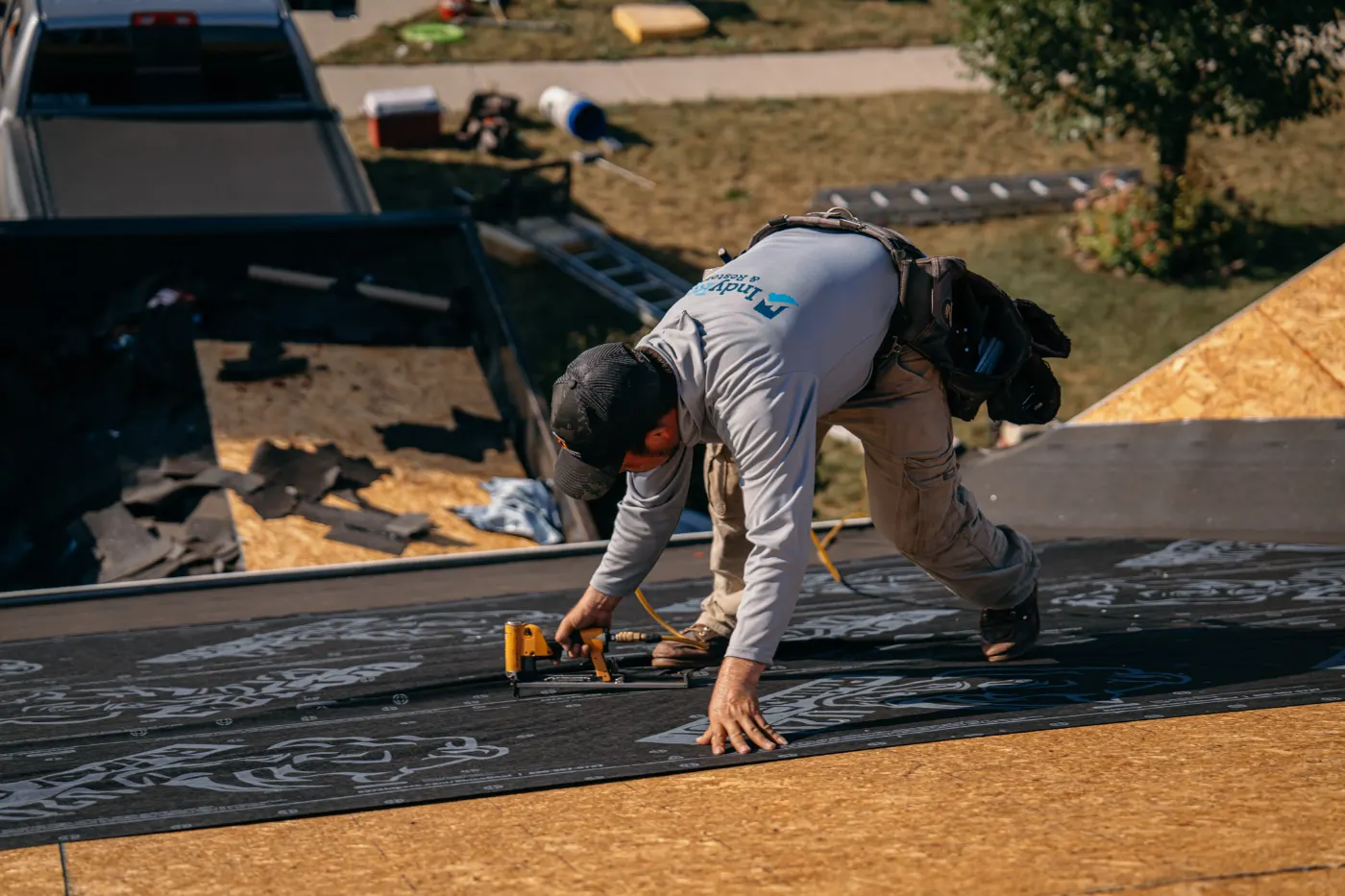 Tarping and dry-in on a Ladoga commercial roof